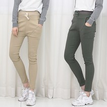 [스타일샵간지] 허리끈 앞절개 스판 배기팬츠 S(25~27)