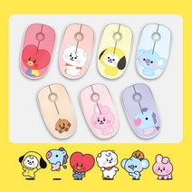 [5핀케이블증정] BT21 베이비 캐릭터 무선 마우스 소리안나는 치미 타타 슈키 쿠키 코야 알제이 망 무소음 작은 귀여운 강아지 토끼 핑크 레드 하트 굿즈 키보드 커플, 무선마우스 치미+5핀케이블