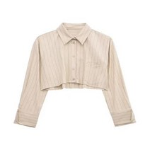 하와이안셔츠 빅사이즈 여성 패션 포켓 핀스트라이프 크롭 빈티지 긴 소매 앞 버튼 시크한 상의