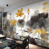 사용자 정의 벽화 벽지 새로운 중국 스타일의 3d 잉크 연꽃 황금 꽃 장식 그림 거실 tv 배경 벽 3d 벽화, 1㎡, 접착식 PVC