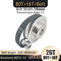 타이밍 풀리 벨트 폭 10mm 보어 3.17-14mm 텐셔닝 휠 싱크로너스 3D 프린터용 GT2 80T 16T 2GT 2M 풀리 톱니, 50.80T B6 - 16T B5-Belt 200mm