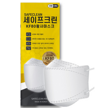 세이프크린 KF80 황사 미세먼지 마스크 대형 100매, 4개, 화이트