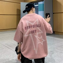 트렌디한패션반팔티셔츠남녀ins미국식빈티지워싱구제하이웨이티셔츠커플 T3031-P33