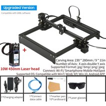 레이저커팅기 레이저가공기 아크릴조각기 450nm 80W CNC 밀링 머신 조각 고정 초점 거리 오프라인 프린터 GRBL 제어 카버, [04] AU, [06] with 10W Laser