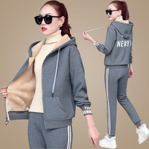 여성 양털 루즈핏 후드 접업 투피스 트레이닝복 츄리닝 운동바지 상하복 겨울