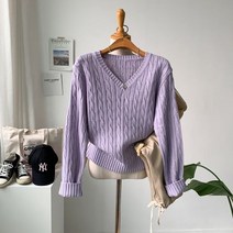 유닉심플 다양한 컬러의 꽈베기 V넥 니트 G880 셀레임케이블V