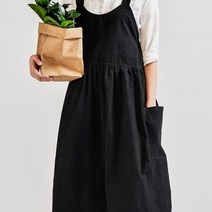 모던 심플 꽃집 주방 이쁜 린넨 원피스 앞치마, 옐로우