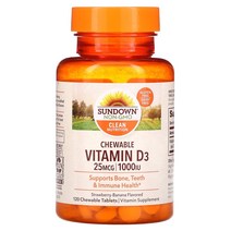 선다운 Naturals 츄어블 비타민D3 스트로베리 바나나 맛 25mg(1 000IU) 옵션확인필수
