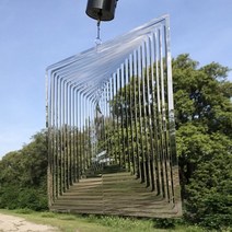 2022 박동 윈드 스피너 하트 스퀘어 드롭 모양 스테인레스 스틸 3d 회전 윈드 차임 벨 야외 정원 및 실내 모두, 25cm 정사각형