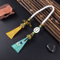 [KangRong]장식품 안전 운전 무사고 기원 염주 불교 용품 악세사리 룸미러 걸이 태슬 보리수 차량용, (노란호박업그레이드형)황록태슬