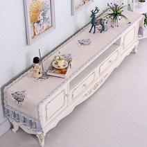 SKANDSALO 식탁보 레이스 패브릭아트 직사각형 거실 화장대 신발장 긴테이블 커버먼지방지 덮개천, T03-행복나무 그레이, C04-40*280CM(적합 장롱 205-240CM)