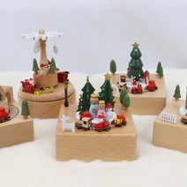 움직이는 크리스마스 오르골 원목 소품 선물 회전목마 산타 우드 뮤직박스, G, 오르골만