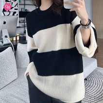 시크힐즈 루즈핏 빅 스트라이프 배색 니트 티셔츠 00080