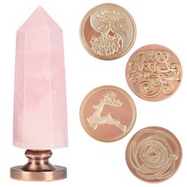 Yatming 육각형 프리즘 로즈 쿼츠 크리스탈 왁스 씰 스탬프 세트 스톤 힐트 1개 밀봉 헤드 4개 포함 봉투 초대장 장식용 생명의 나무감사합니다생일 축하크리스마스 5059, Pink(Tree of Life+Love+Rose+Re