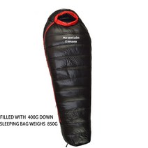 페더 다운 침낭 극 동계 구스 덕 오리털 온열 아웃도어 미라 초경량 오리털 성인용 침낭 두껍고 따뜻한 감, 01 Black 400g