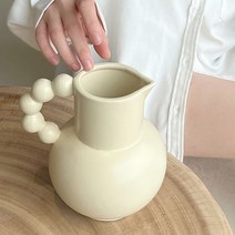 크림 꽃병 장식 식탁용 프렌치 세라믹 핸드 꽃꽂이, 밀크 푸푸 손잡이