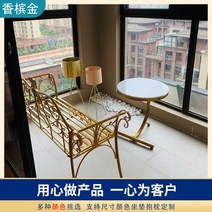 원목 철제 야외 벤치 야외용 공원 정원 벤치 의자 빈티지 엔틱 2인용 베란다, 샴페인 골드 쿠션 없음