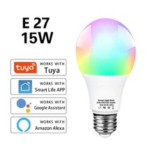 스마트전구 Wifi 똑똑한 Led 전구 E27 Tuya 램프 220V RGB CW WW 빛 12W 15W 18W 가정 Alexa, Smart Light Bulb 15W, CN, 2 pcs light bulb