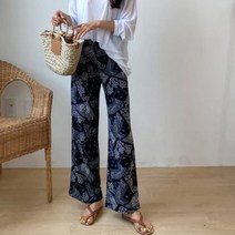 여성 팬츠 바지 데일리 에르드 페이즐리 와이드 밴딩
