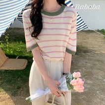 나바바 NK576 여성 스트라이프 배색 니트티