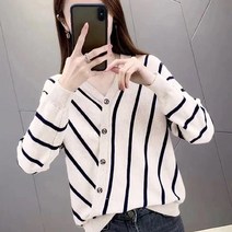 세이드 여성 제시 사선 버튼 긴팔 니트