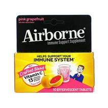 Airborne 핑크 자몽 효과 정제 10 개수 - 비타민 C 1000mg 면역력 보충제제 (포장은 다를 수 있음)