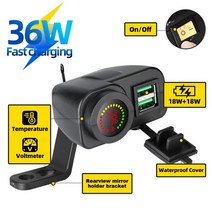 몬스터벌크 전기자전거파츠36W 12-24V QC3.0 듀얼 포트 6A 고속 충전기 오토바이 Usb 모터 액세서리 전압, 07 B-Rear-view Mirror-R