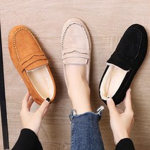 슈즈몽몽 겨울 여성 신발 따뜻한 털 단화 스웨이드 퍼 로퍼