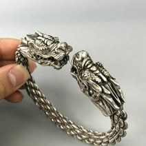 희귀 소장품 중국 골동품 티베트 실버 세공 길조 용 팔찌