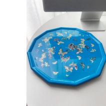 스카이 블루 천연 자개트레이 데코 다과상 전통찻상 셀프백일 돌 나무소품 자개소반, 화이트