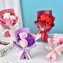 로맨티스트 장미+카네이션 비누 미니꽃다발 졸업식 부모님생신 결혼기념일 어버이날 선물 로즈데이 성년의 날, 퍼플