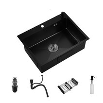 싱크볼 사각 싱크대 씽크볼 설거지통 싱크대볼 304 스테인레스 스틸 주방 싱크 단일 그릇 씻어 분지 주방 수도꼭지 드레인 액세서리와 홈 고정 장치, 55cm x 45cm