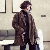 여자 코트 인박카 [비수기 클리어런스] 양면 여성용 짧은 작은 격자 무늬 양복 모직