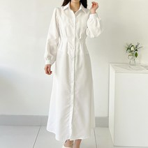 퍼니걸스 9891 무지 핀턱 리본 카라 셔츠 롱 원피스 여성의류