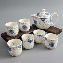 청화백자 투각 태양화 다관+잔6 다기세트 경덕진 712744EA, 본상품선택