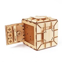 뇌운동교구 DIY 동전 은행 기계 퍼즐 두뇌 티저 프로젝트 보물 3D 나무 모델 로커 키트 청소년용 금고, A