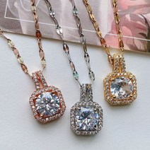 [써지컬스틸] 그레잇 영롱 스퀘어 목걸이 (여리체인3color)