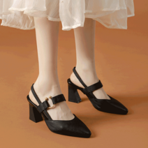 스틸레토 솔리드 청키 샌들 여름샌들 정장 구두 끈샌들스트랩 여성 단화 굽 6cm