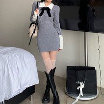 (여친룩)꽈배기 리본 니트 미니 원피스