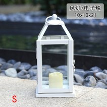 캔들홀더 촛대 등잔불 유러피안 레트로 철제 유리 야외용 바람막이 등 캔들 스탠드 마당, D