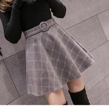 티피 가을 겨울여성 하이웨이스트 체크 라인 플리츠 스커트 치마바지
