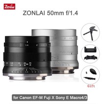 DSLR 미러리스 렌즈 단 광각 망원 zonlai 50mm f1.4 수동 프라임 canon ef-m fuji sony e-mount micro 43 a6400 x-t3 호환, 검은 색, 전자 마운트