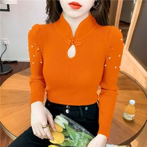 여성 니트 가을 겨울 벌룬 소매 하이넥 펀칭 탑 뉴타임즈 Q993T615