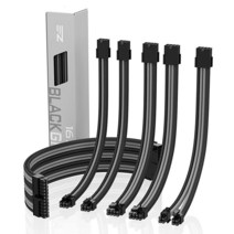 EZDIY-FAB PSU Cable Extension kit Sleeved Cable Custom Power Supply Sleeved Extension 16 AWG 24-PIN, Black and grey