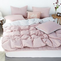 아망떼 그리드 순면 양면 홑겹이불커버 침구세트 SS/Q/K