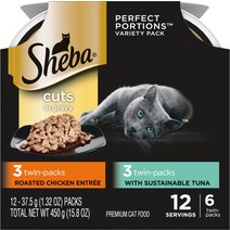Sheba 퍼펙트 포션 멀티팩 참치 및 로스트 치킨 앙트레 고양이 사료 트레이 2.6온스 6개입 케이스