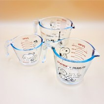 파이렉스 스누피 내열유리 계량컵 손잡이계량 유리계량 홈베이킹 250ml 500ml 1000ml(3size), 혼합색상, 1000ml