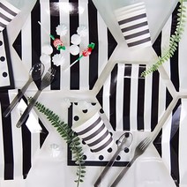 제이벌룬 일회용 파티접시, 1개, 20cm 육각 줄무늬 블랙 6입