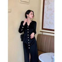 가을 여성 빈티지 원피스 벨벳 하객 롱 스커트 드레스