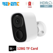 감시 카메라 CCTV REHENT 3MP 5200mAh 충전식 배터리 태양열 AP 모드 연속 녹화 100DB 사이렌 스트로브 라, WIFI Camera 128G